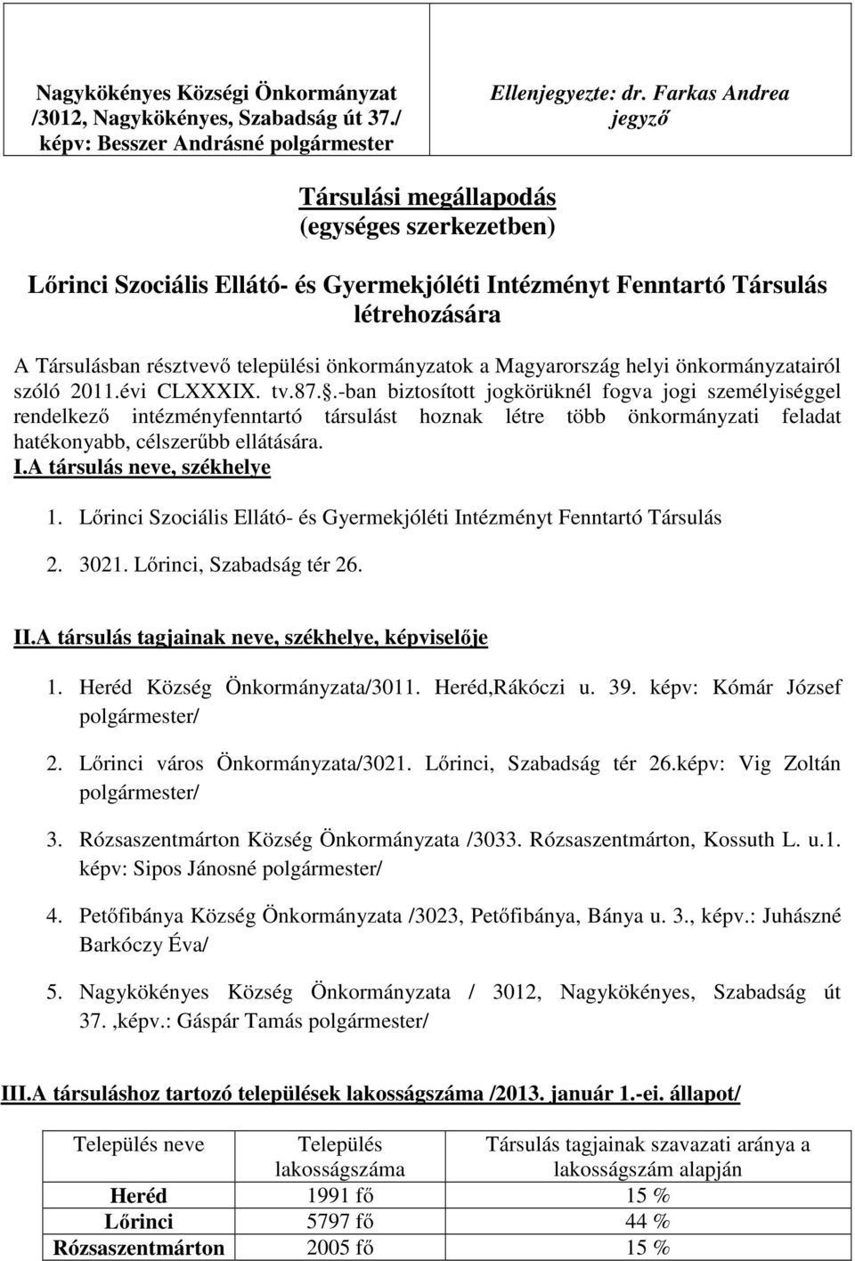 Magyarország helyi önkormányzatairól szóló 2011.évi CLXXXIX. tv.87.