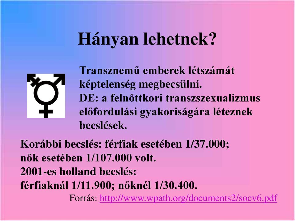 Korábbi becslés: férfiak esetében 1/37.000; nők esetében 1/107.000 volt.