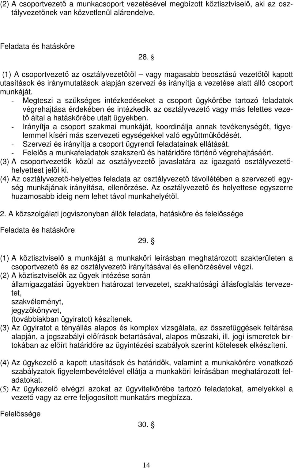 - Megteszi a szükséges intézkedéseket a csoport ügykörébe tartozó feladatok végrehajtása érdekében és intézkedik az osztályvezető vagy más felettes vezető által a hatáskörébe utalt ügyekben.