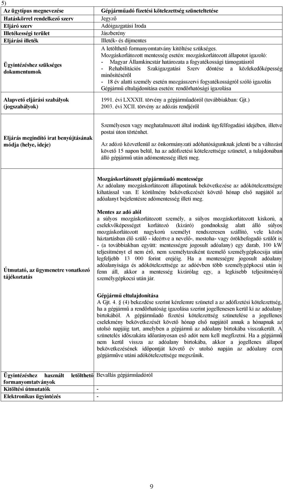 közlekedőképesség minősítéséről - 18 év alatti személy esetén mozgásszervi fogyatékosságról szóló igazolás Gépjármű eltulajdonítása esetén: rendőrhatósági igazolása 1991. évi LXXXII.