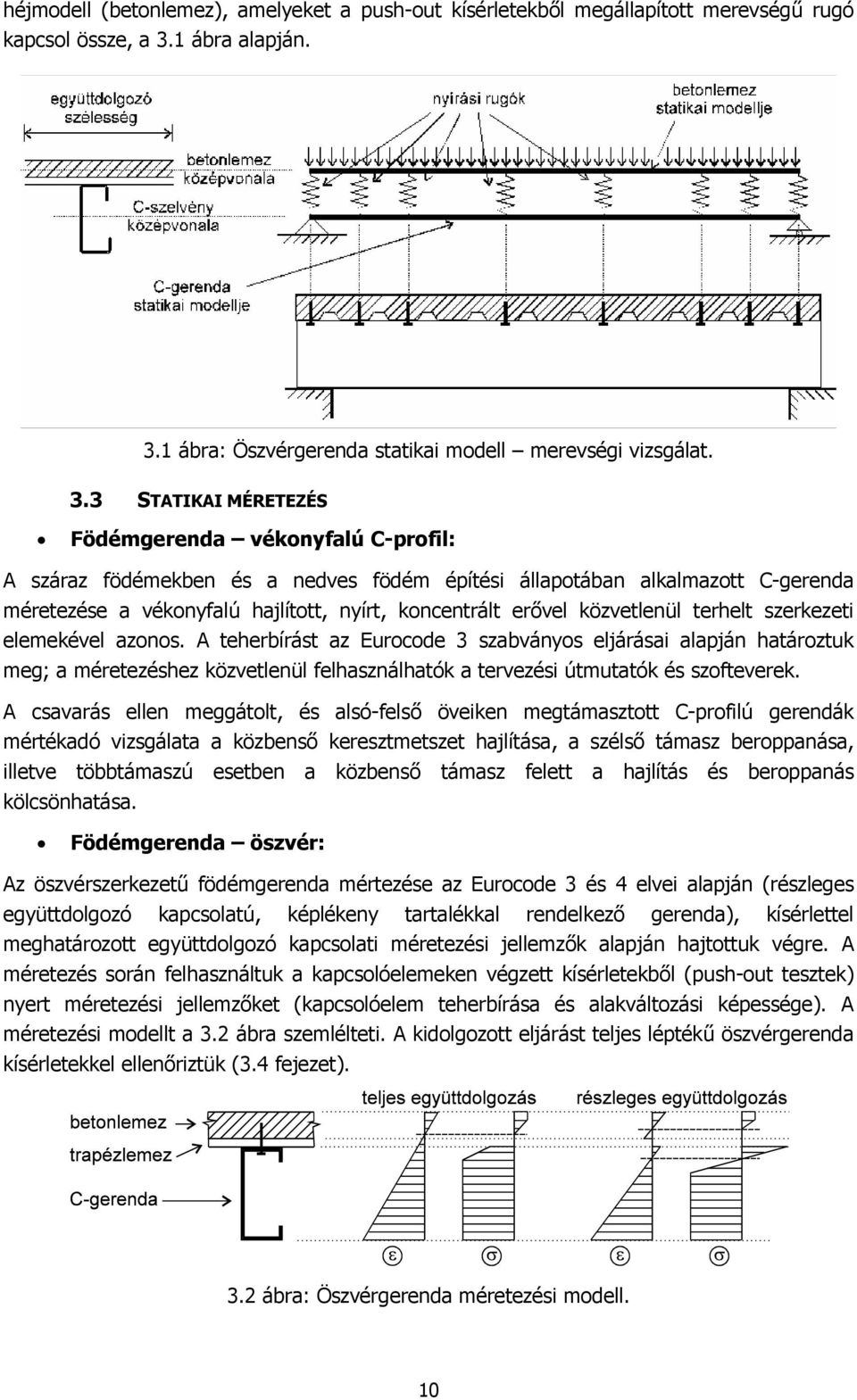 1 ábra: Öszvérgerenda statikai modell merevségi vizsgálat. 3.