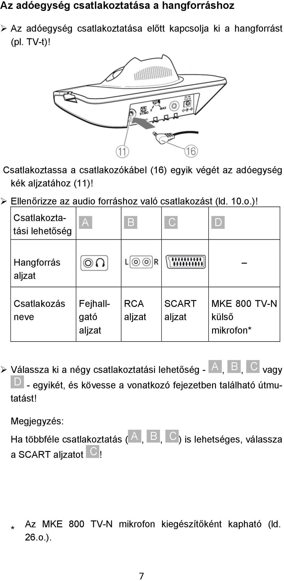 egyik végét az adóegység kék aljzatához (11)!