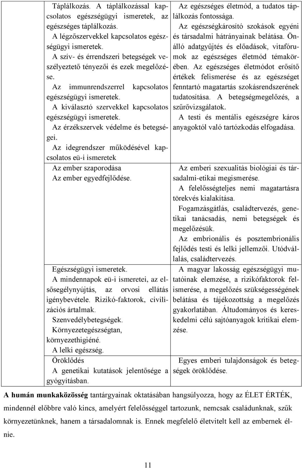 Az érzékszervek védelme és betegségei. Az idegrendszer működésével kapcsolatos eü-i ismeretek Az ember szaporodása Az ember egyedfejlődése. Egészségügyi ismeretek.