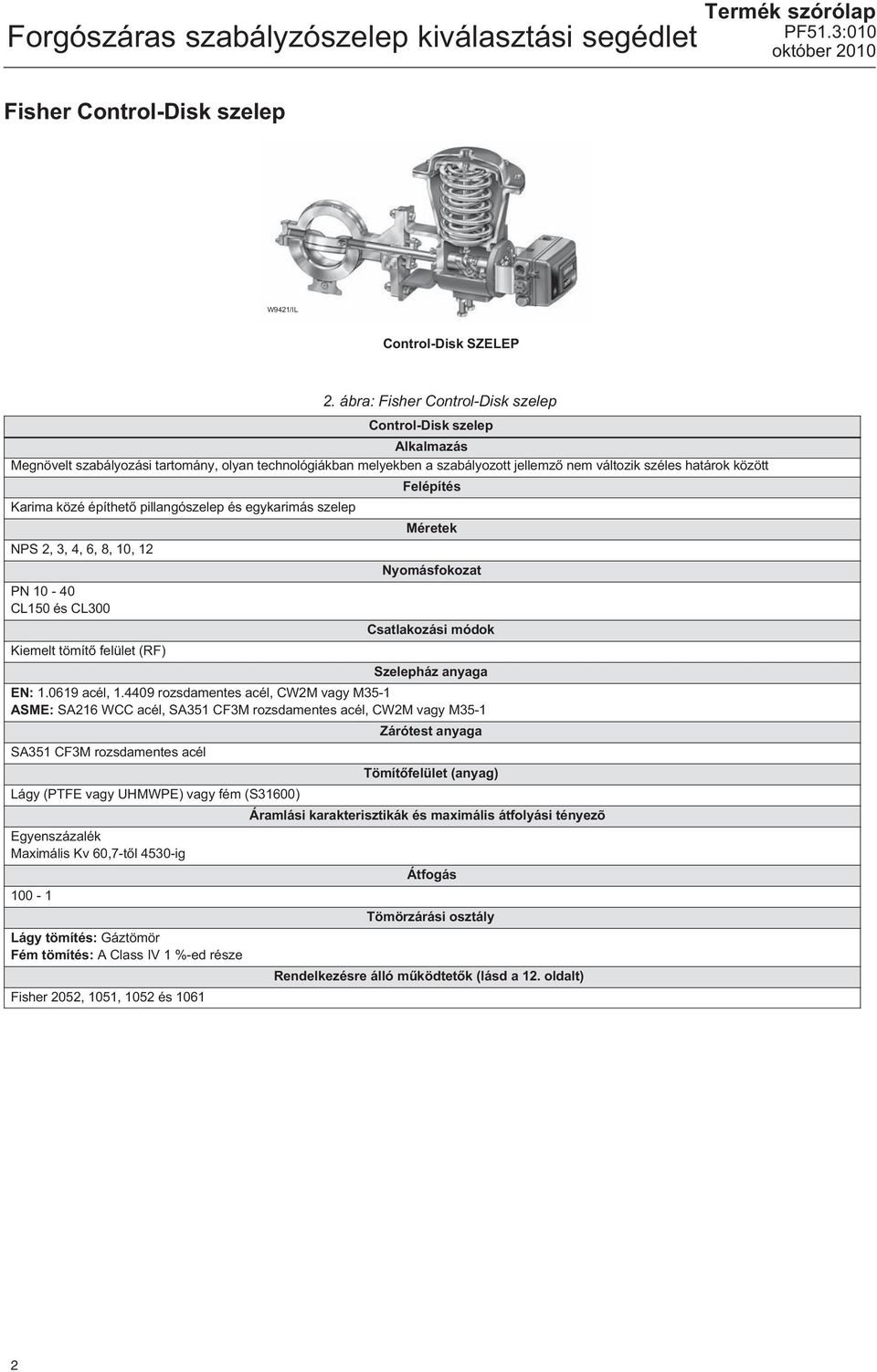 pillangószelep és egykarimás szelep Méretek NPS 2, 3, 4, 6, 8, 10, 12 Nyomásfokozat PN 10-40 CL150 és CL300 Kiemelt tömítő felület (RF) EN: 1.0619 acél, 1.