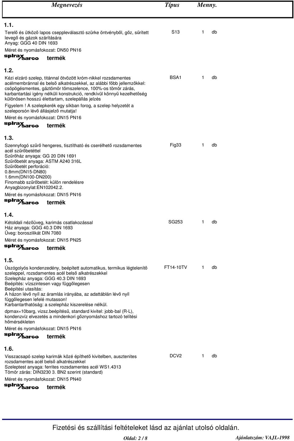 karbantartási igény nélküli konstrukció, rendkívül könny kezelhetség különösen hosszú élettartam, szelepállás jelzés BSA Méret és nyomásfokozat: DN5 PN6.3.