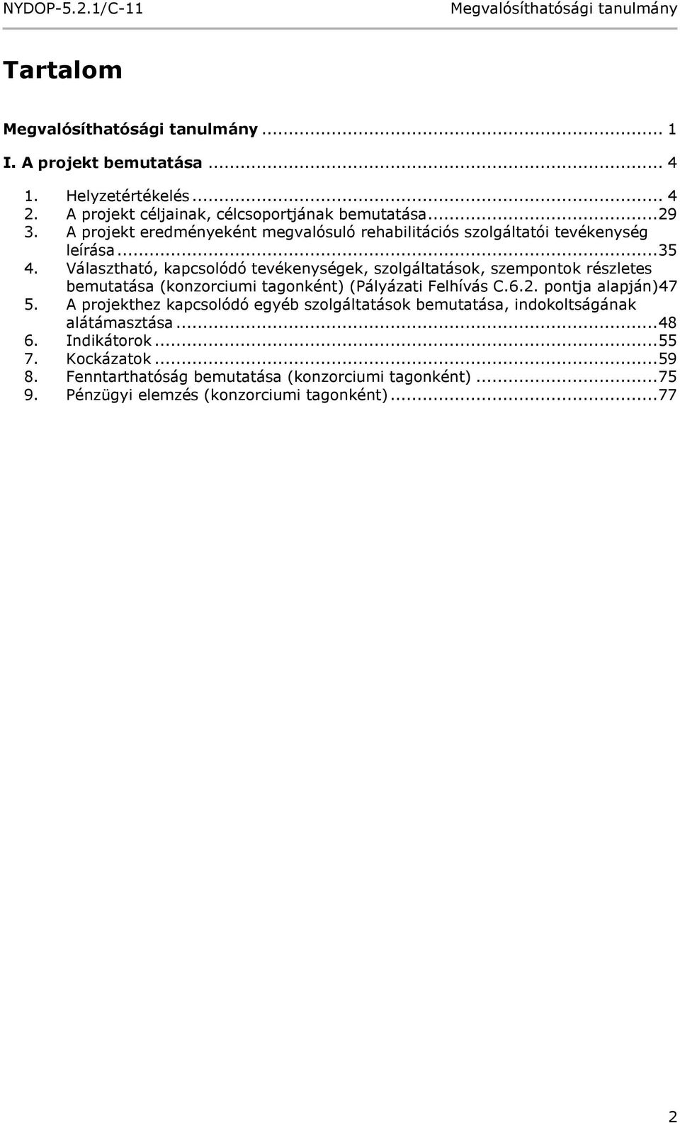 Választható, kapcsolódó tevékenységek, szolgáltatások, szempontok részletes bemutatása (konzorciumi tagonként) (Pályázati Felhívás C.6.2.