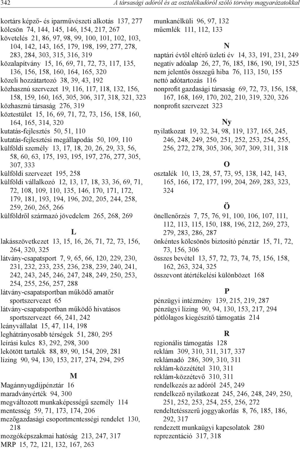 43, 192 közhasznú szervezet 19, 116, 117, 118, 132, 156, 158, 159, 160, 165, 305, 306, 317, 318, 321, 323 közhasznú társaság 276, 319 köztestület 15, 16, 69, 71, 72, 73, 156, 158, 160, 164, 165, 314,