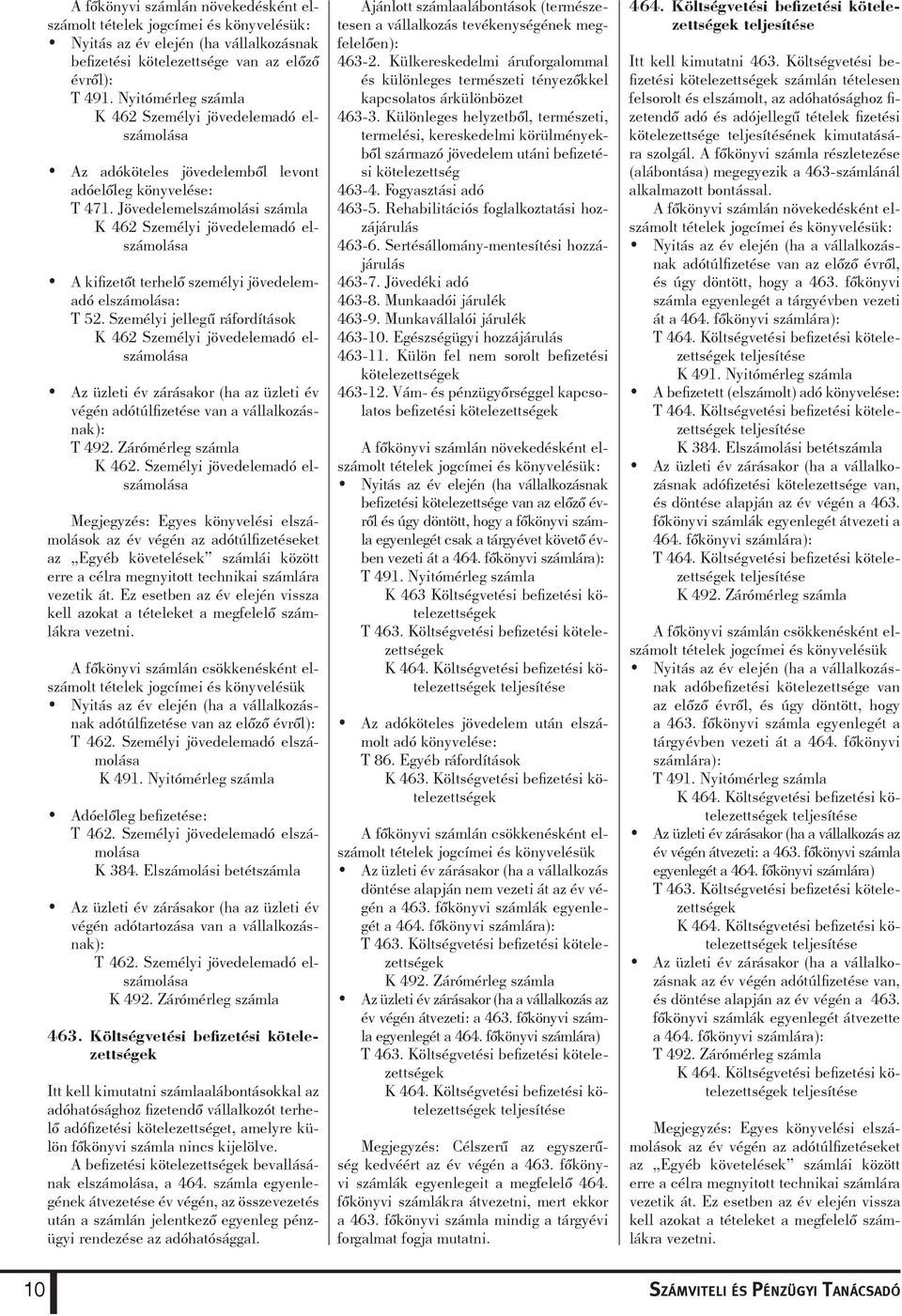 Jövedelemelszámolási számla K 462 Személyi jövedelemadó elszámolása A kifizetőt terhelő személyi jövedelemadó elszámolása: T 52.