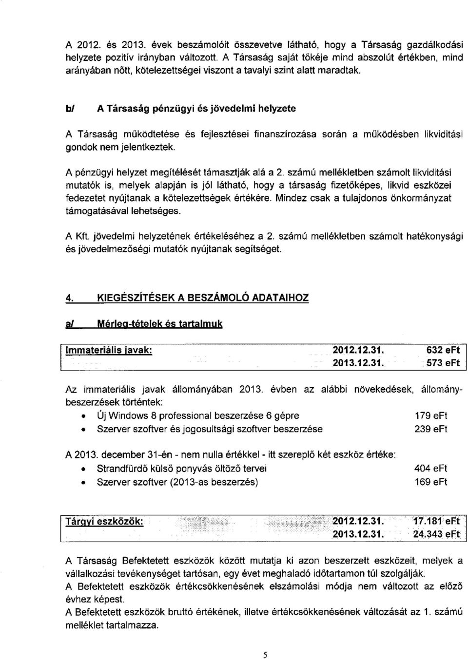 bl A Társaság pénzügyi és jövedelmi helyzete A Társaság működtetése és fejlesztései finanszírozása során a működésben likviditási gondok nem jelentkeztek.