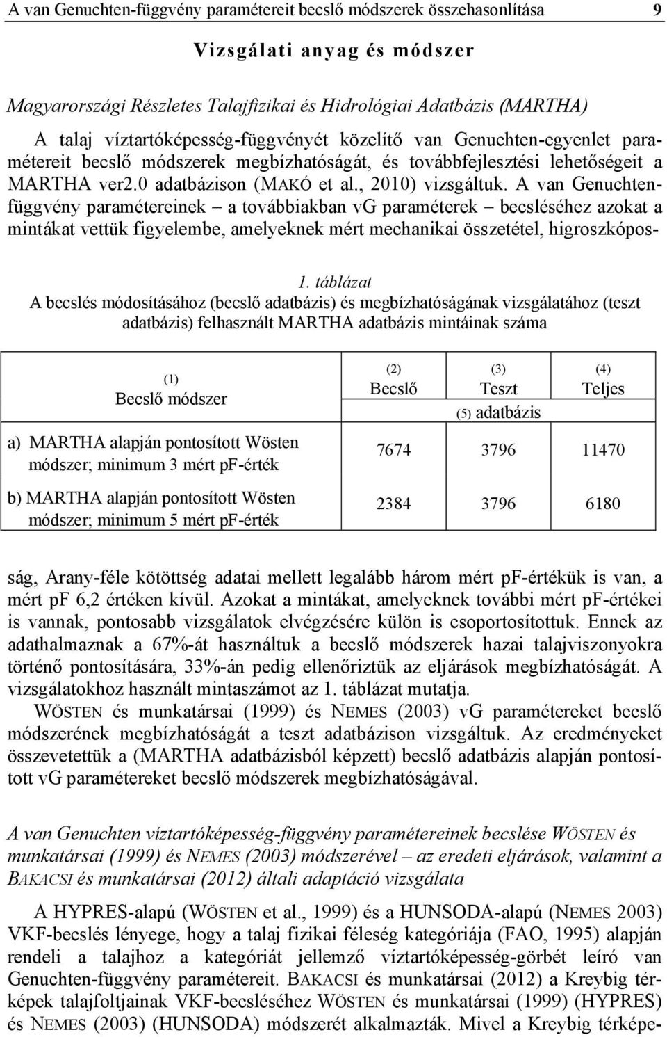 A van Genuchtenfüggvény paramétereinek a továbbiakban vg paraméterek becsléséhez azokat a mintákat vettük figyelembe, amelyeknek mért mechanikai összetétel, higroszkópos- 1.