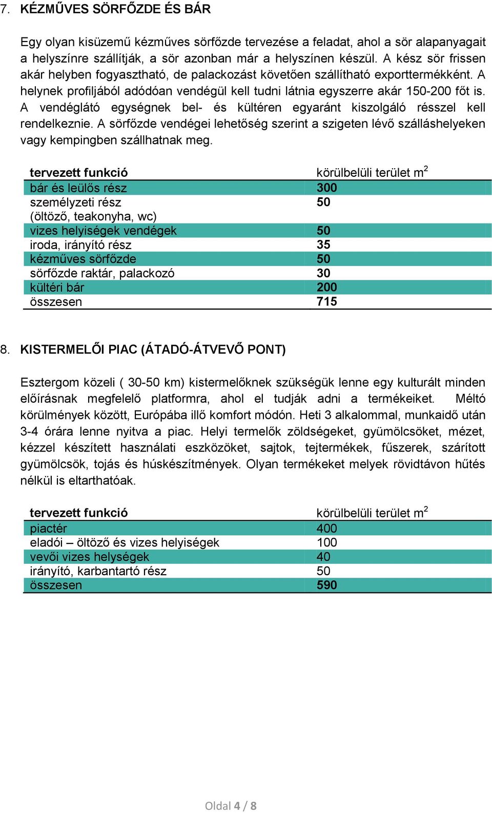 A vendéglátó egységnek bel- és kültéren egyaránt kiszolgáló résszel kell rendelkeznie. A sörfőzde vendégei lehetőség szerint a szigeten lévő szálláshelyeken vagy kempingben szállhatnak meg.