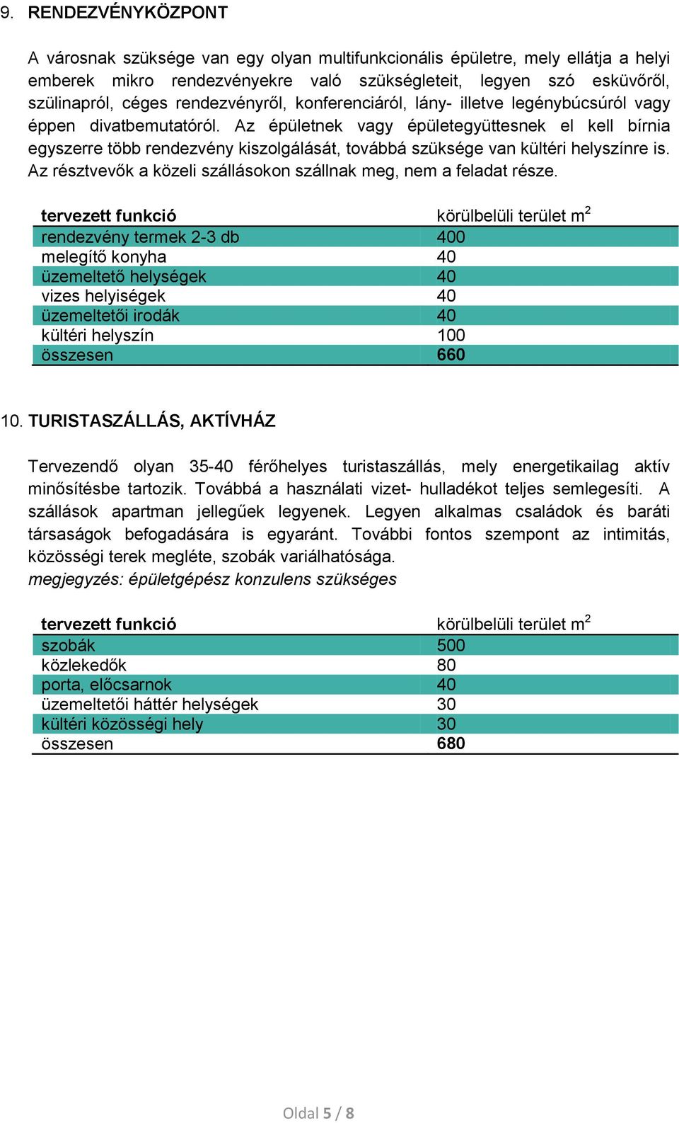 Az épületnek vagy épületegyüttesnek el kell bírnia egyszerre több rendezvény kiszolgálását, továbbá szüksége van kültéri helyszínre is.