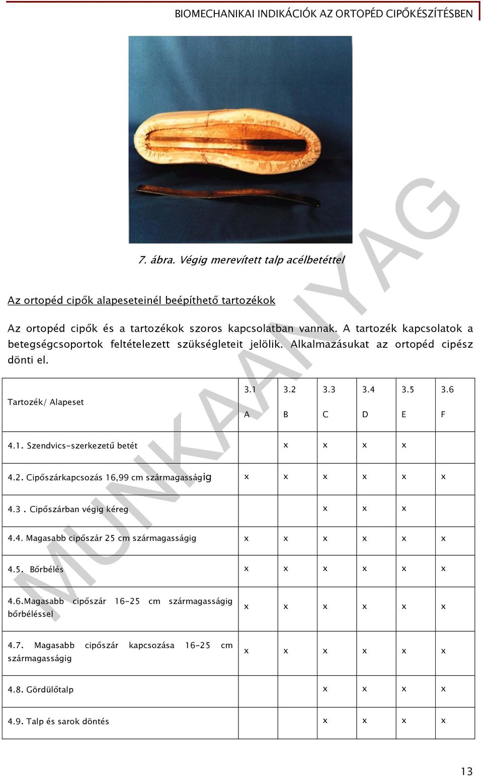 Cipőszárkapcsozás 16,99 cm szármagasságig x x x x x x 4.3. Cipőszárban végig kéreg x x x 4.4. Magasabb cipőszár 25 cm szármagasságig x x x x x x 4.5. Bőrbélés x x x x x x 3.1 A 4.6.Magasabb cipőszár 16-25 cm szármagasságig bőrbéléssel 3.