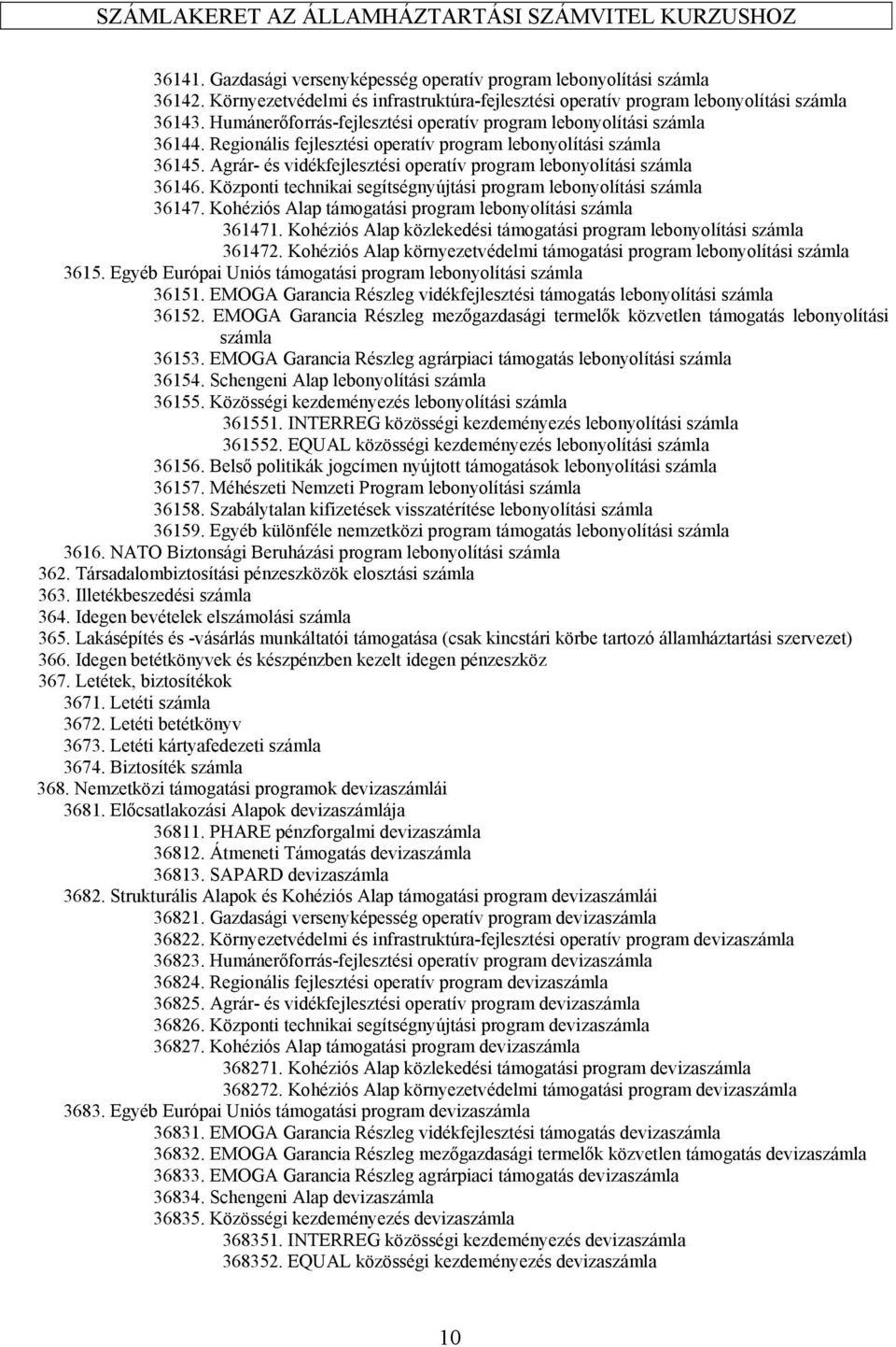 Agrár- és vidékfejlesztési operatív program lebonyolítási számla 36146. Központi technikai segítségnyújtási program lebonyolítási számla 36147.