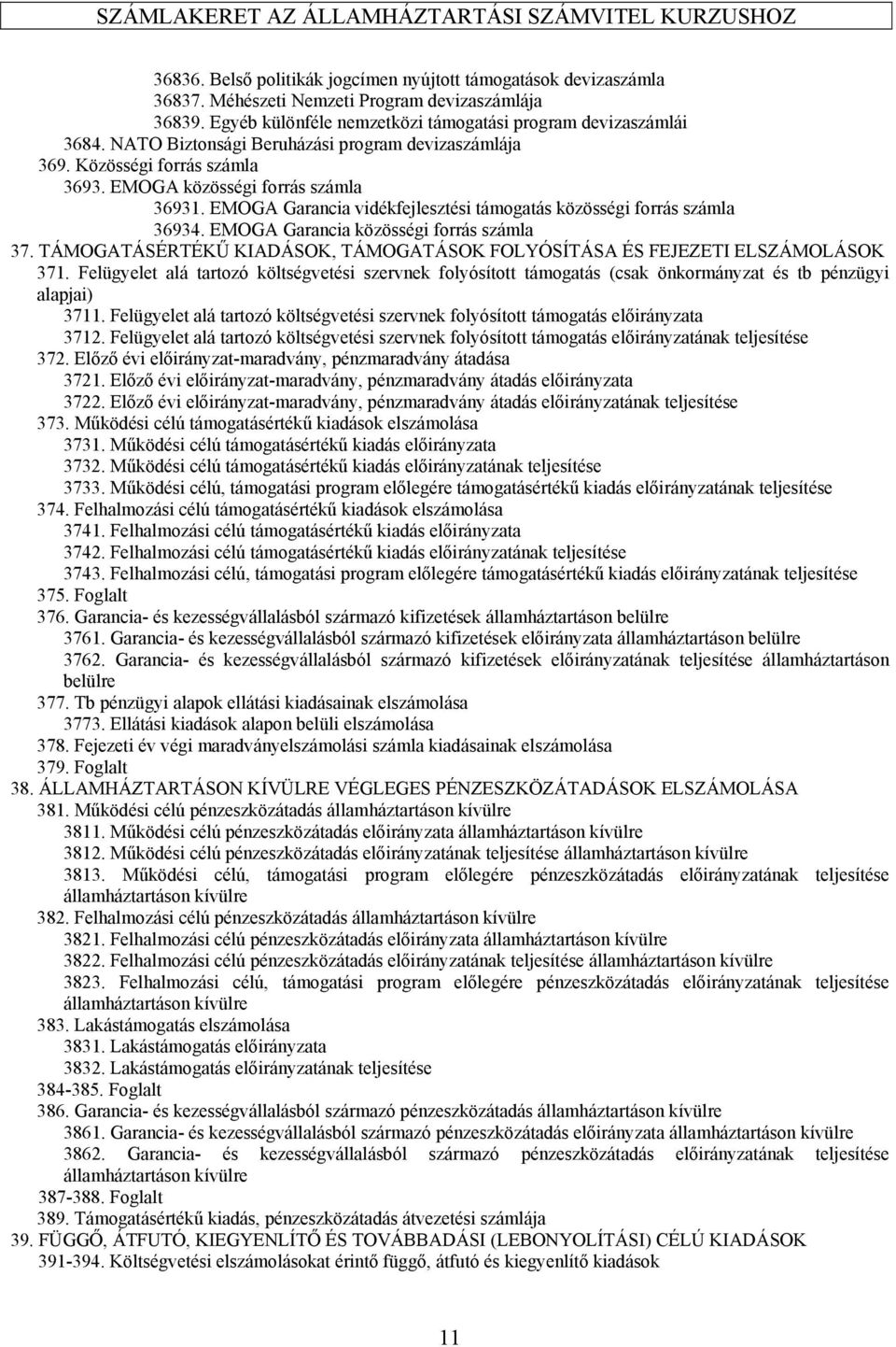 EMOGA Garancia közösségi forrás számla 37. TÁMOGATÁSÉRTÉKŰ KIADÁSOK, TÁMOGATÁSOK FOLYÓSÍTÁSA ÉS FEJEZETI ELSZÁMOLÁSOK 371.