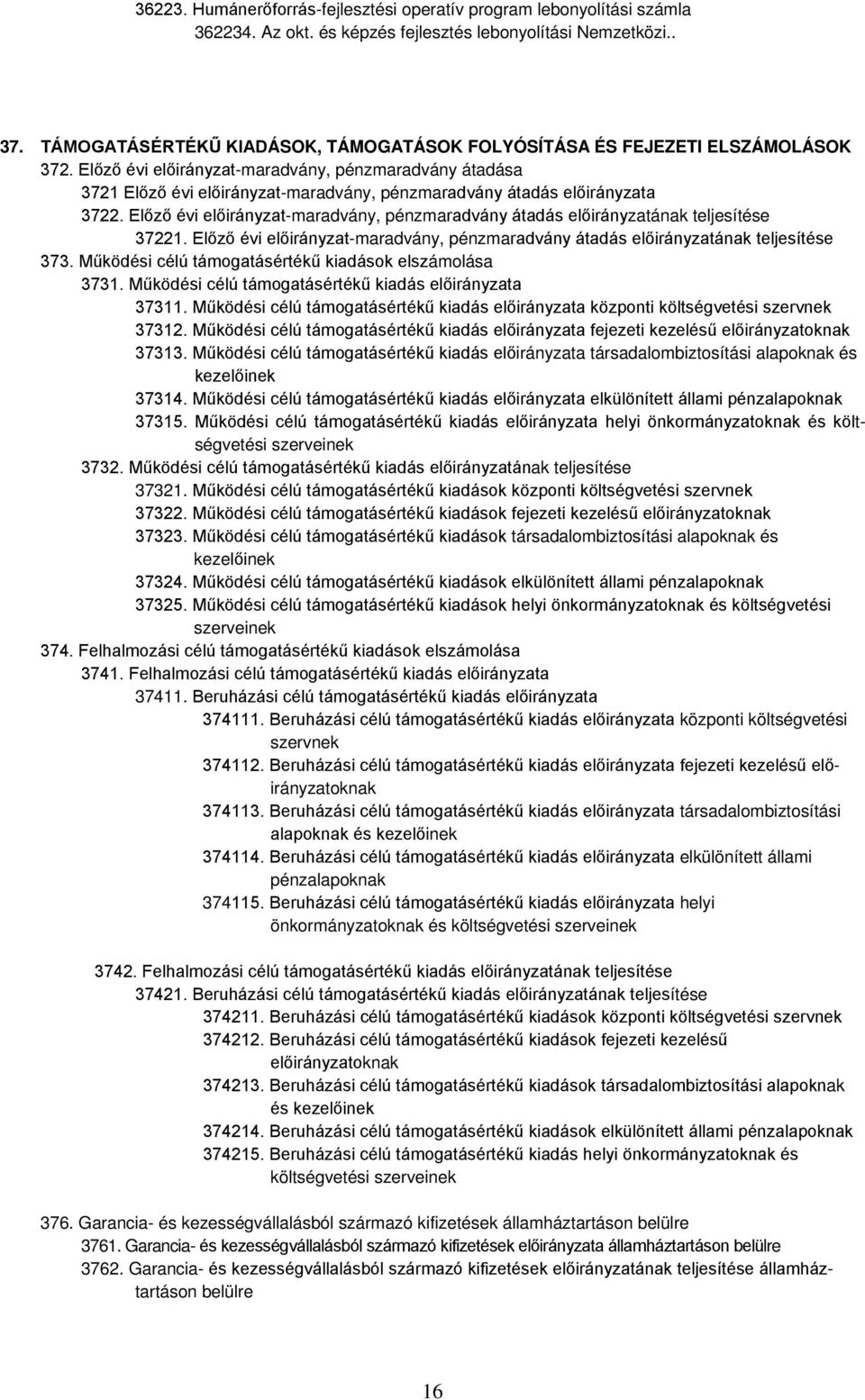 Előző évi előirányzat-maradvány, pénzmaradvány átadása 3721 Előző évi előirányzat-maradvány, pénzmaradvány átadás előirányzata 3722.