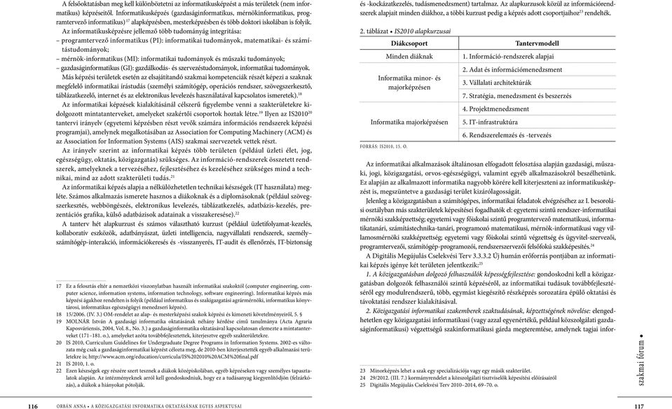 Az informatikusképzésre jellemző több tudományág integritása: programtervező informatikus (PI): informatikai tudományok, matematikai- és számítástudományok; mérnök-informatikus (MI): informatikai