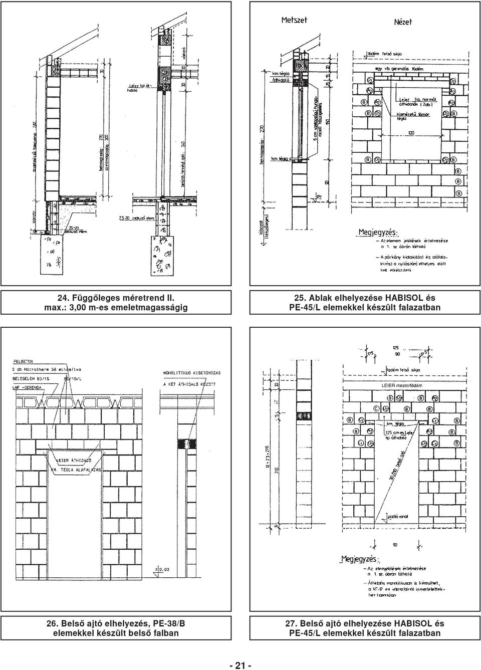 Belsõ ajtó elhelyezés, PE-38/B elemekkel készült belsõ falban 27.