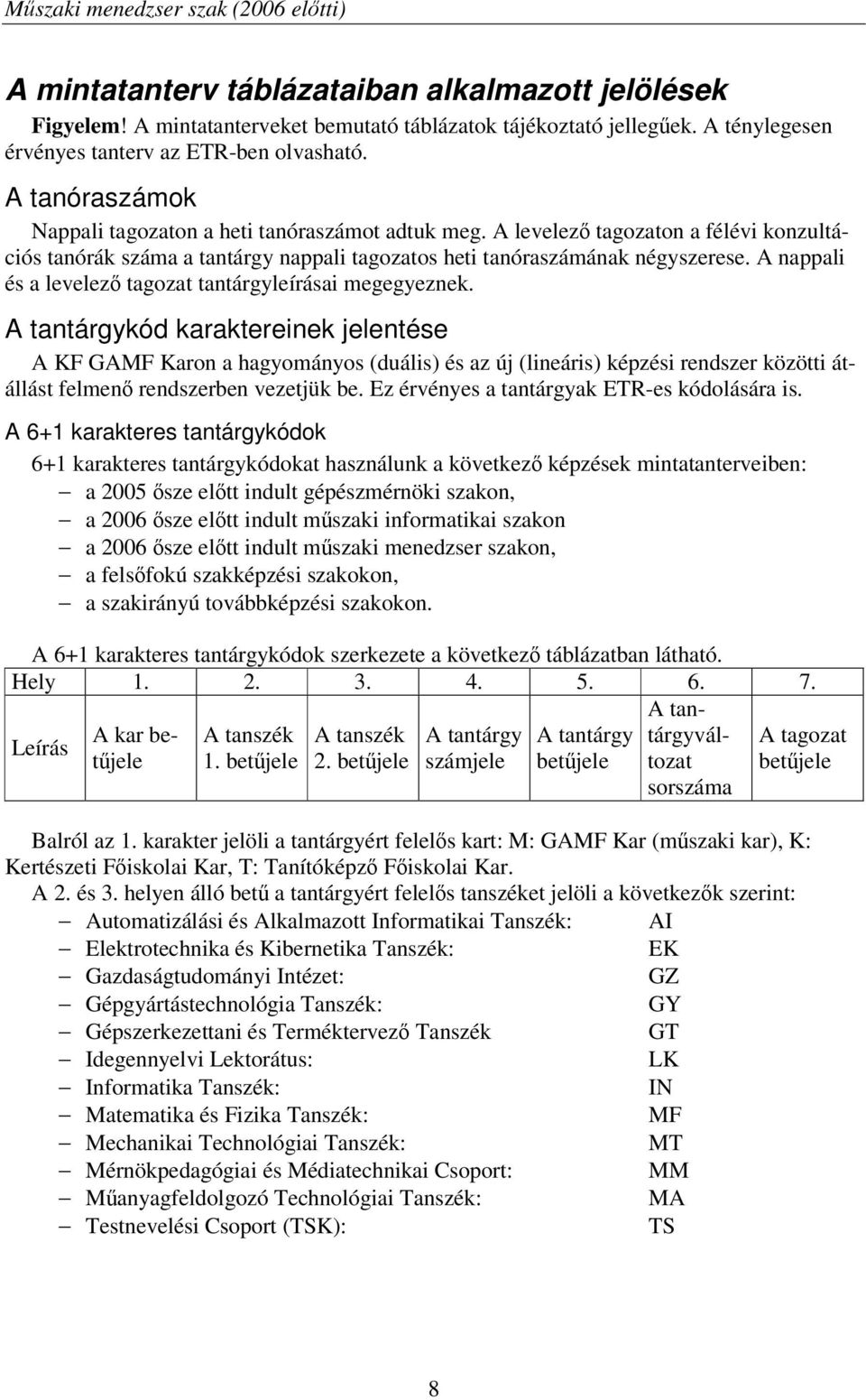 A levelez tagozaton a félévi konzultációs tanórák száma a tantárgy nappali tagozatos heti tanóraszámának négyszerese. A nappali és a levelez tagozat tantárgyleírásai megegyeznek.