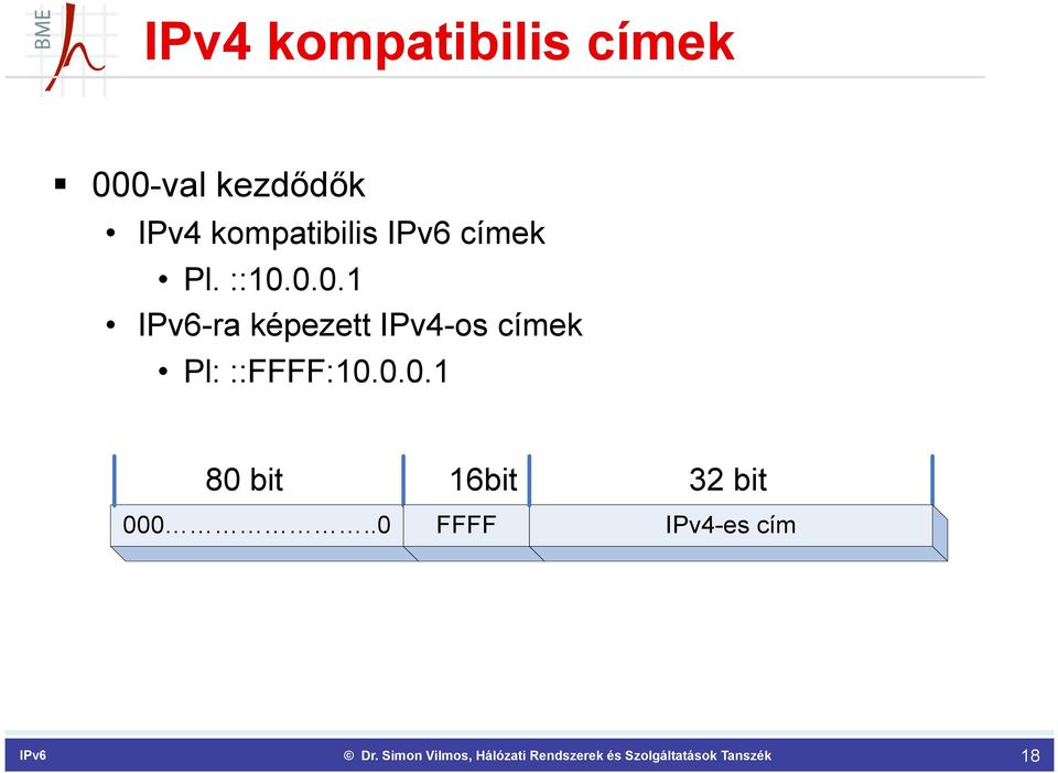 0.0.1 IPv6-ra képezett IPv4-os címek Pl: