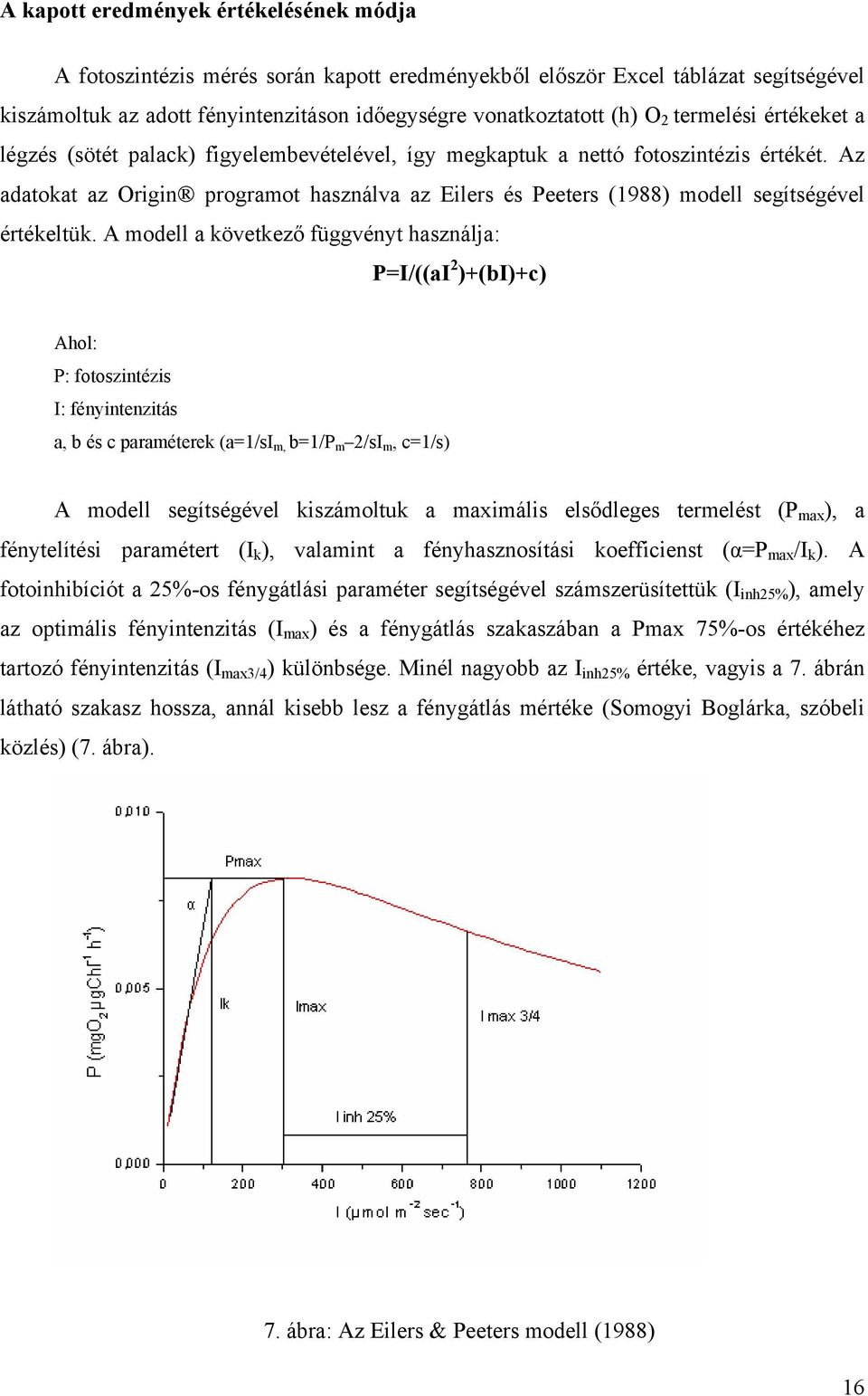 Az adatokat az Origin programot használva az Eilers és Peeters (1988) modell segítségével értékeltük.