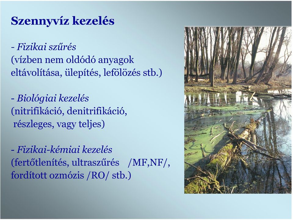 ) Biológiai kezelés (nitrifikáció, denitrifikáció, részleges,