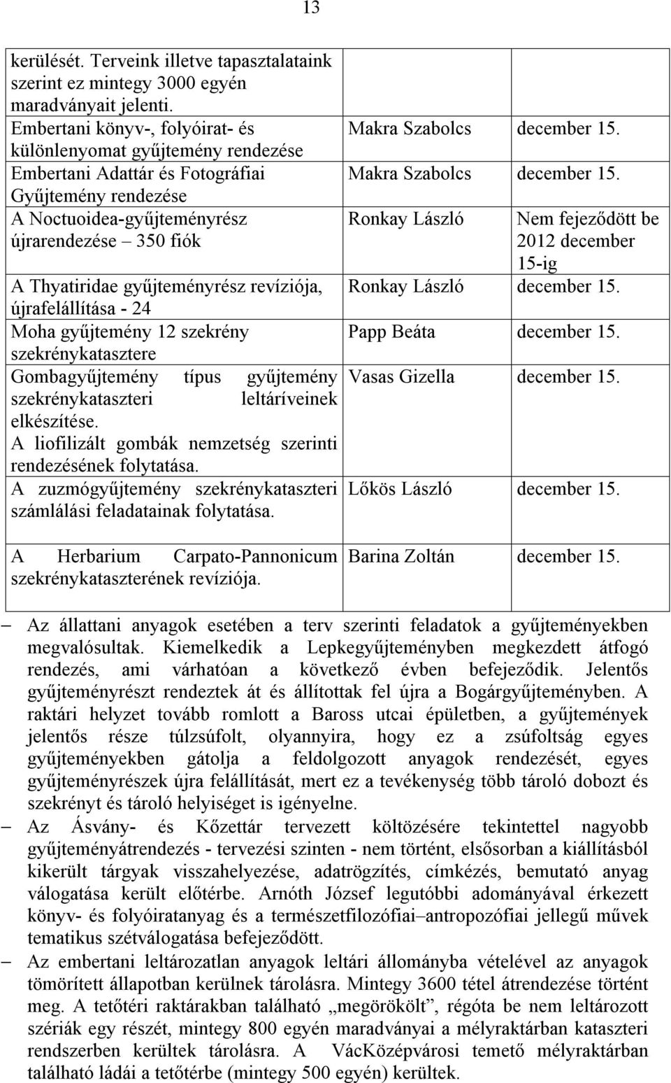 gyűjteményrész revíziója, újrafelállítása - 24 Moha gyűjtemény 12 szekrény szekrénykatasztere Gombagyűjtemény típus gyűjtemény szekrénykataszteri leltáríveinek elkészítése.