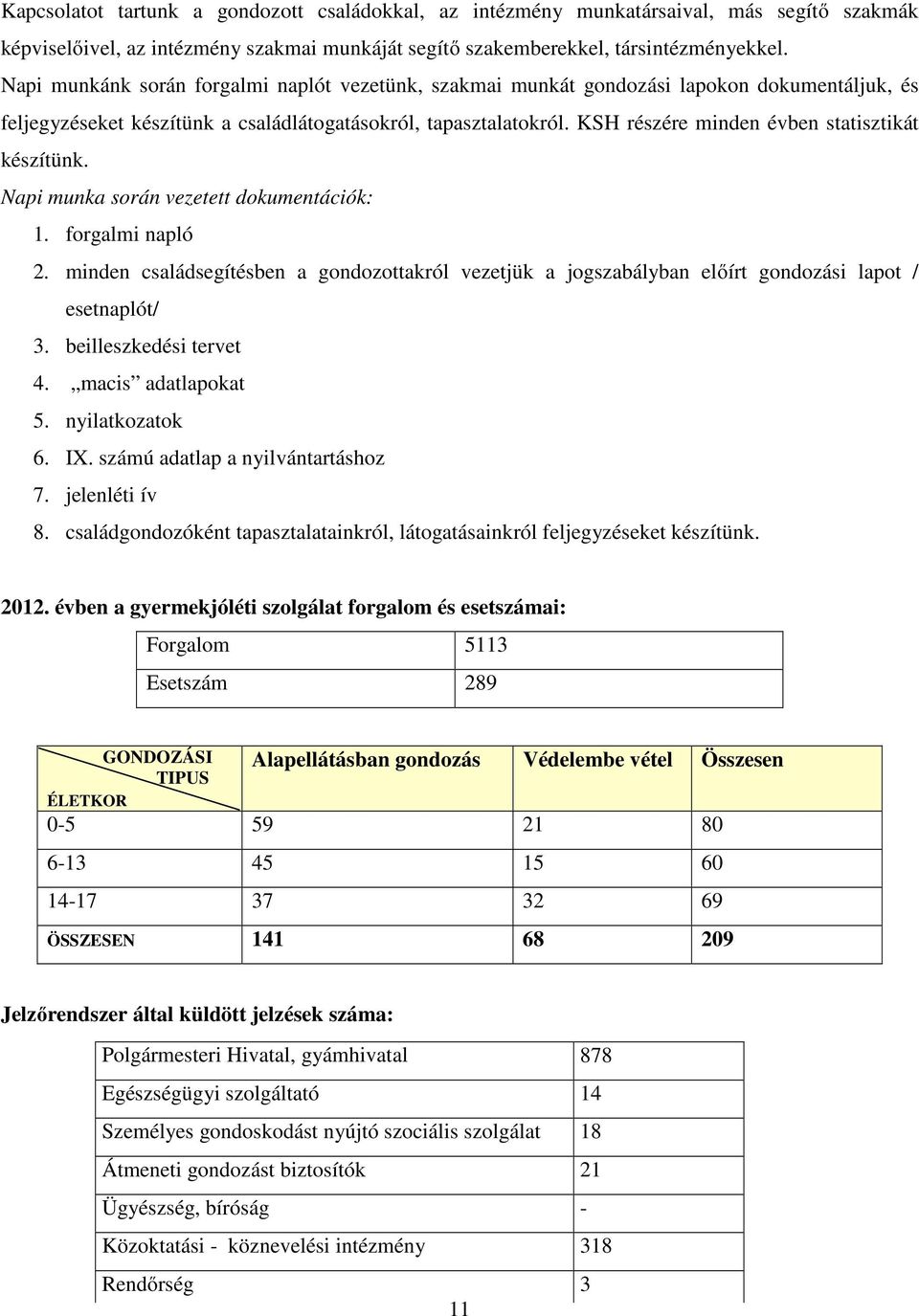 KSH részére minden évben statisztikát készítünk. Napi munka során vezetett dokumentációk: 1. forgalmi napló 2.