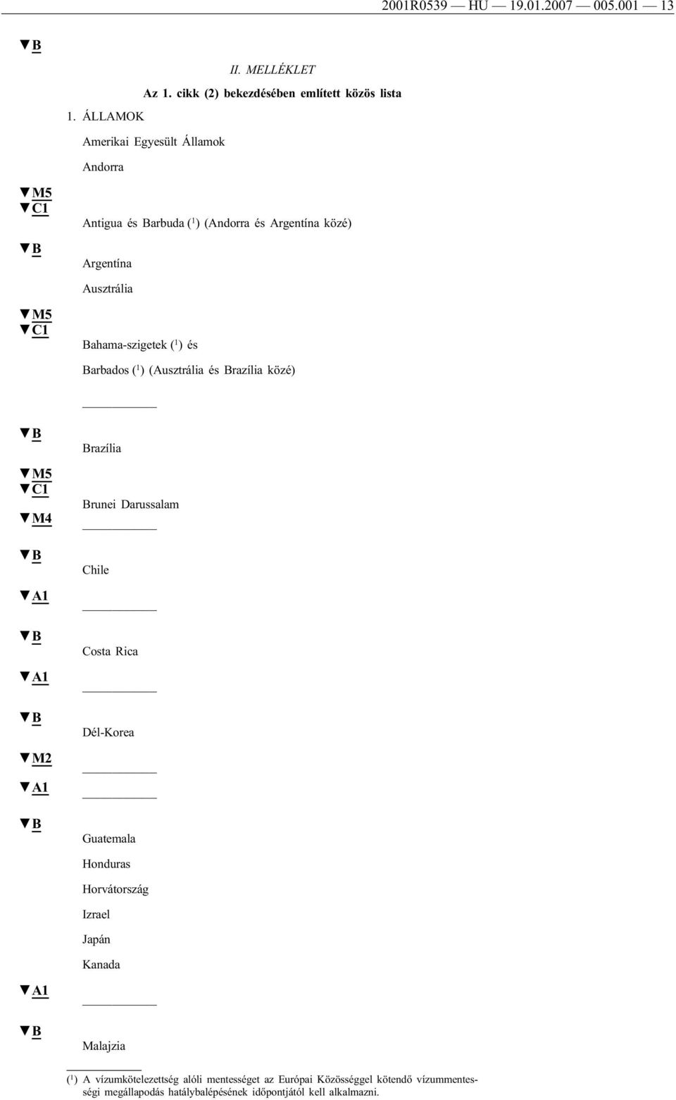 Barbados ( 1 ) (Ausztrália és Brazília közé) M4 A1 A1 M2 A1 Brazília Brunei Darussalam Chile Costa Rica Dél-Korea Guatemala Honduras