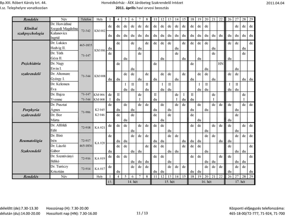 du du du szakrendelő Dr. Altomare de de de de de de de de de de 71-344 KM 008 György I. du du du du du du du du du Dr. Kelemen I II II I II I II I II Éva du du du du du du du du du Dr.