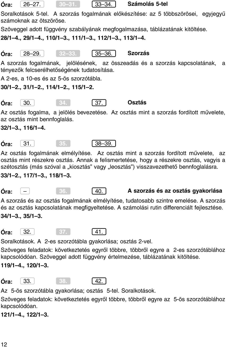 Szorz s A szorz s fogalm nak, jel l s nek, az sszead s s a szorz s kapcsolat nak, a t nyez k felcser lhet s g nek tudatos t sa. A 2-es, a 10-es s az 5- s szorz t bla. 30/1{2., 31/1{2., 114/1{2.