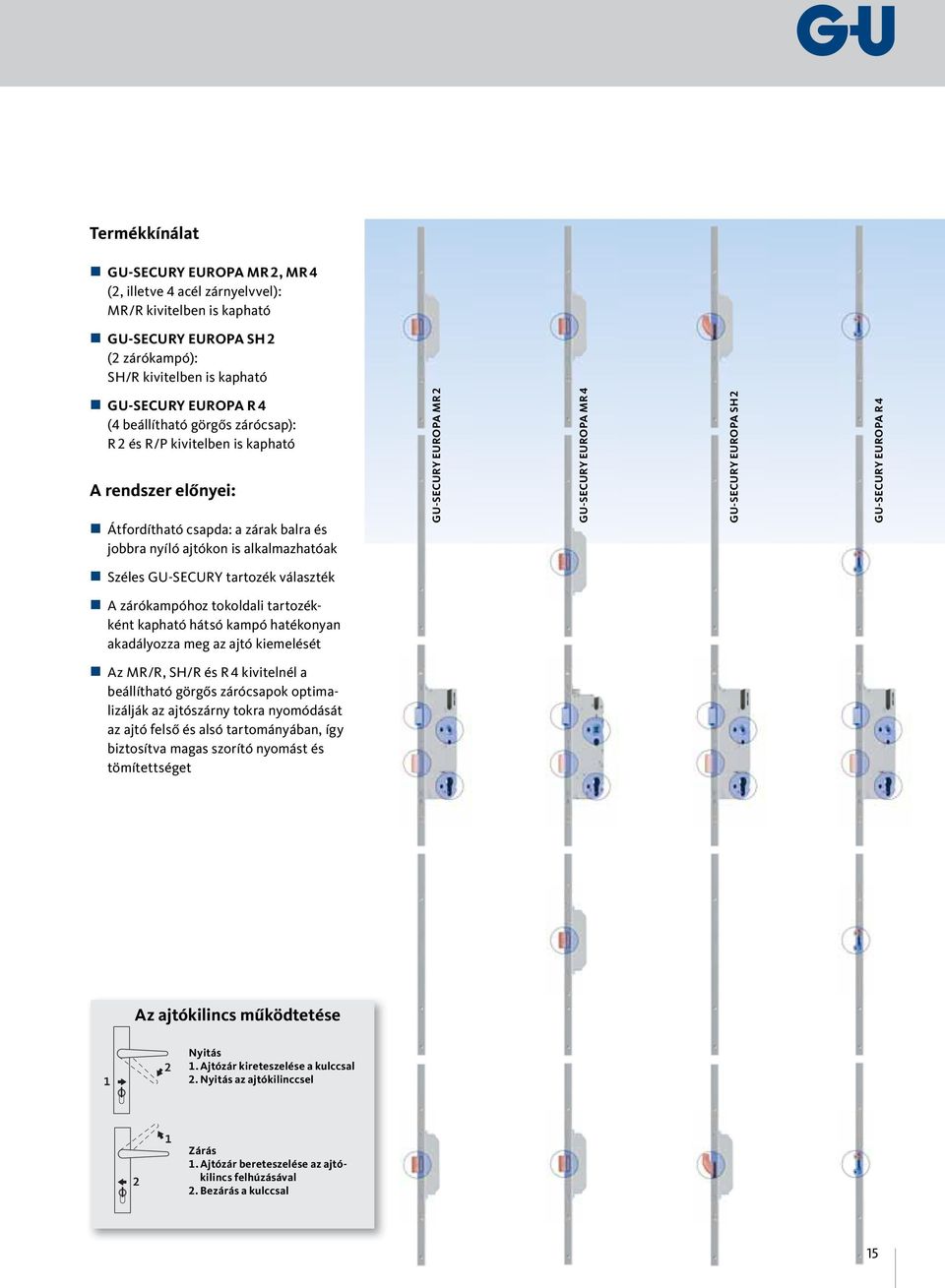 MR 4 GU-SECURY EUROPA SH 2 GU-SECURY EUROPA R 4 Széles GU-SECURY tartozék választék A zárókampóhoz tokoldali tartozékként kapható hátsó kampó hatékonyan akadályozza meg az ajtó kiemelését Az MR/R,