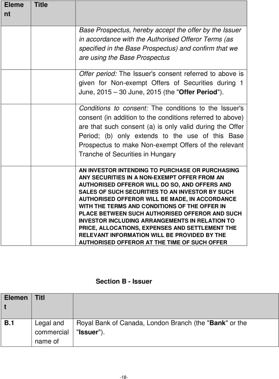 Conditions to consent: The conditions to the Issuer's consent (in addition to the conditions referred to above) are that such consent (a) is only valid during the Offer Period; (b) only extends to