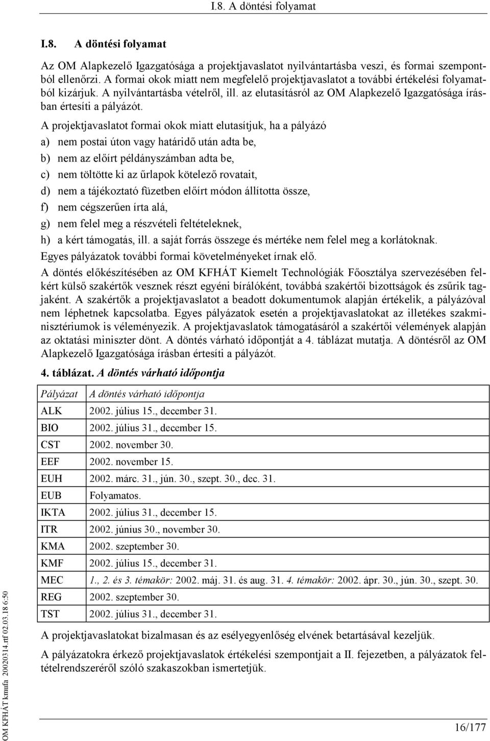 az elutasításról az OM Alapkezelő Igazgatósága írásban értesíti a pályázót.