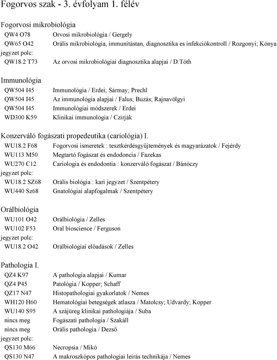 Tóth Immunológia QW504 I45 QW504 I45 QW504 I45 WD300 K59 Immunológia / Erdei; Sármay; Prechl Az immunológia alapjai / Falus; Buzás; Rajnavölgyi Immunológiai módszerek / Erdei Klinikai immunológia /