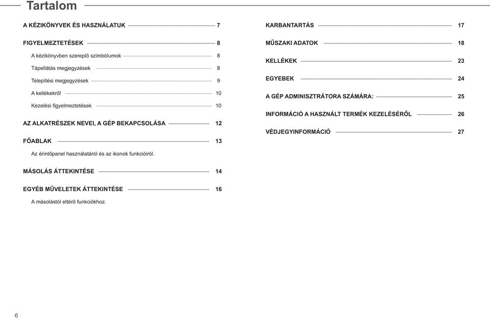 ADATOK 18 KELLÉKEK 23 EGYEBEK 24 A GÉP ADMINISZTRÁTORA SZÁMÁRA: 25 INFORMÁCIÓ A HASZNÁLT TERMÉK KEZELÉSÉRŐL 26 VÉDJEGYINFORMÁCIÓ 27 Az