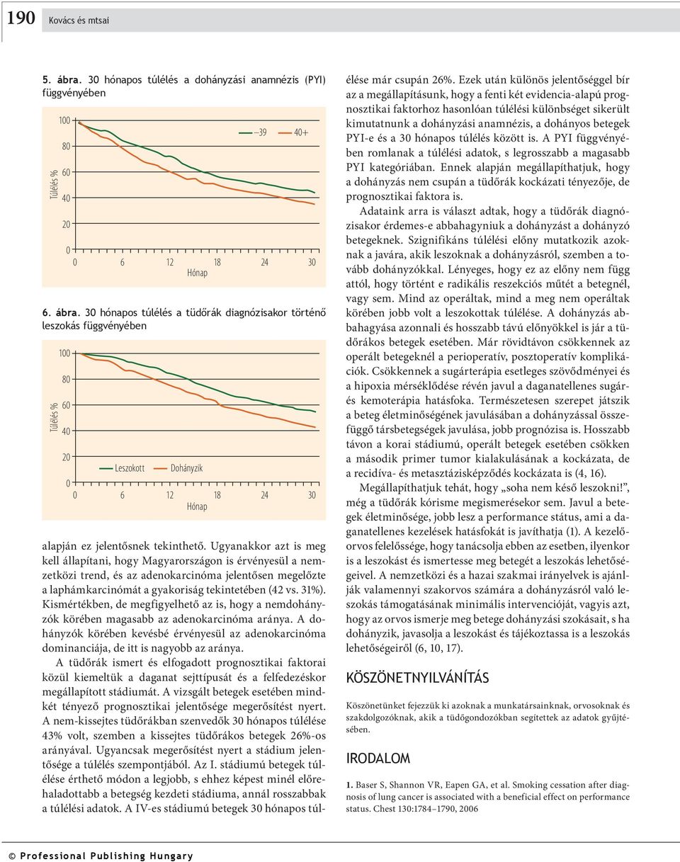 3 hónapos túlélés a tüdőrák diagnózisakor történő leszokás függvényében 1 8 6 4 2 1 8 6 4 39 4+ 6 12 18 24 3 2 Leszokott Dohányzik 6 12 18 24 3 alapján ez jelentősnek tekinthető.