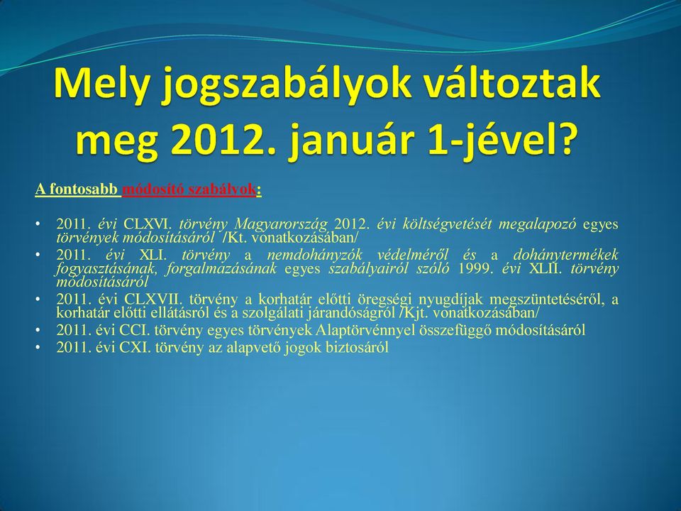 évi XLII. törvény módosításáról 2011. évi CLXVII.