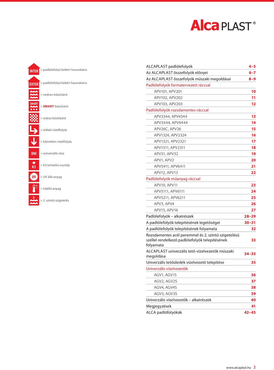 szintű szigetelés ALCAPLAST padlólefolyók 4 5 Az ALCAPLAST összefolyók előnyei 6 7 Az ALCAPLAST összefolyók műszaki megoldásai 8 9 Padlólefolyók formatervezett ráccsal APV101, APV201 10 APV102,