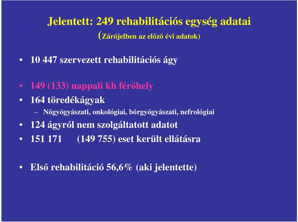 Nőgyógyászati, onkológiai, bőrgyógyászati, nefrológiai 124 ágyról nem szolgáltatott