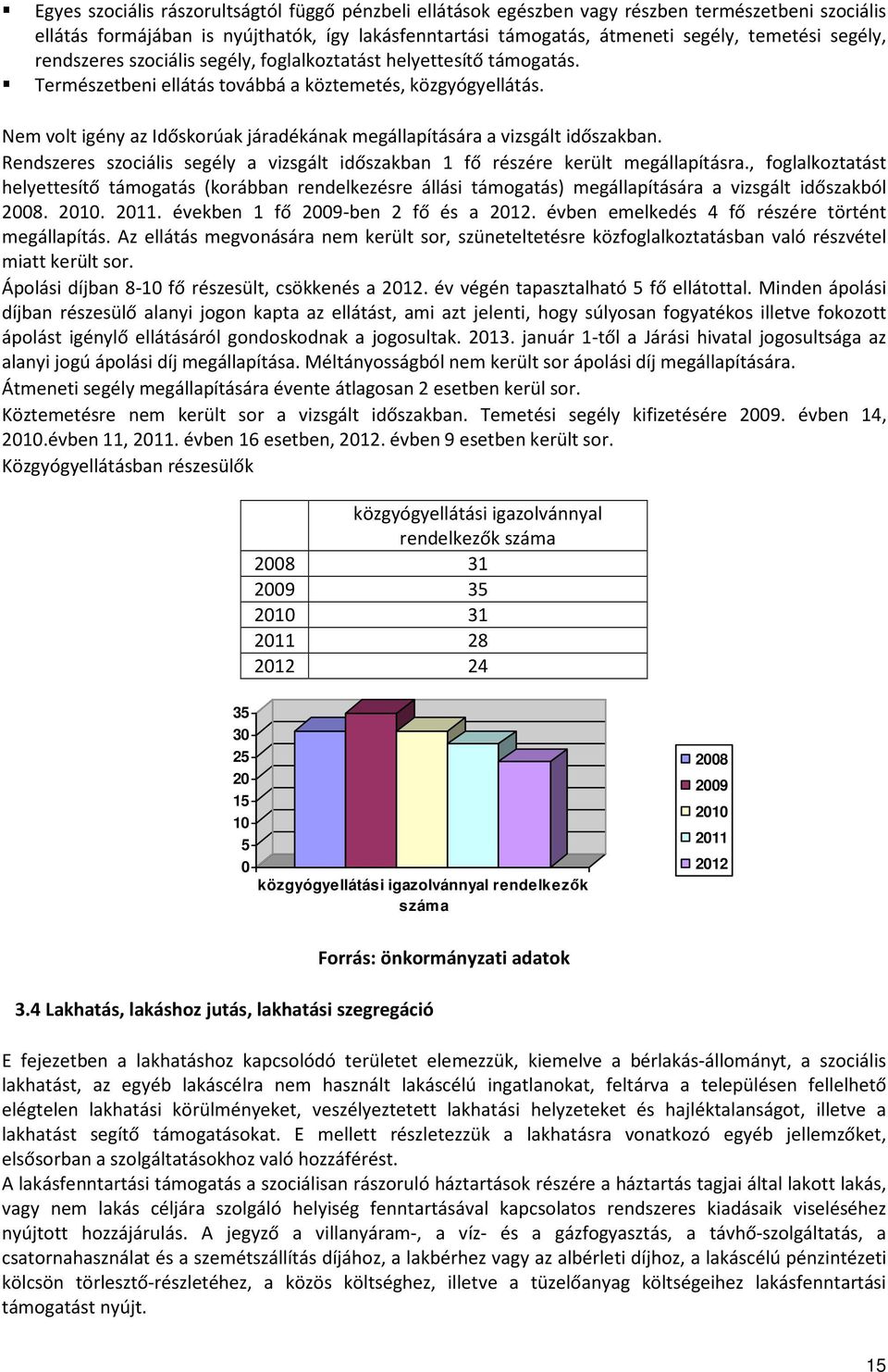 Nem volt igény az Időskorúak járadékának megállapítására a vizsgált időszakban. Rendszeres szociális segély a vizsgált időszakban 1 fő részére került megállapításra.