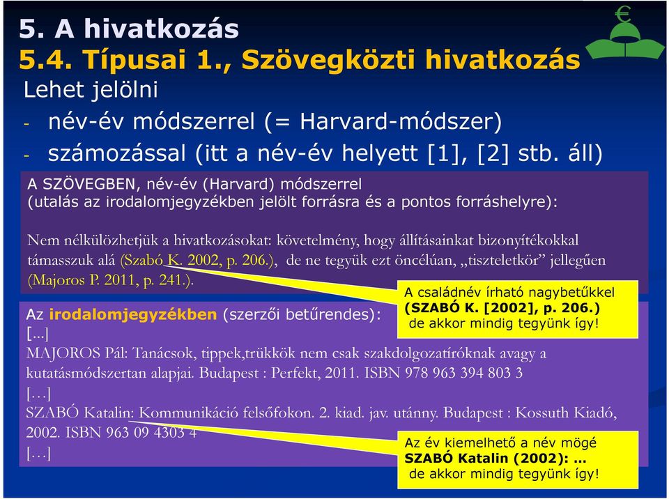 bizonyítékokkal támasszuk alá (Szabó K. 2002, p. 206.),