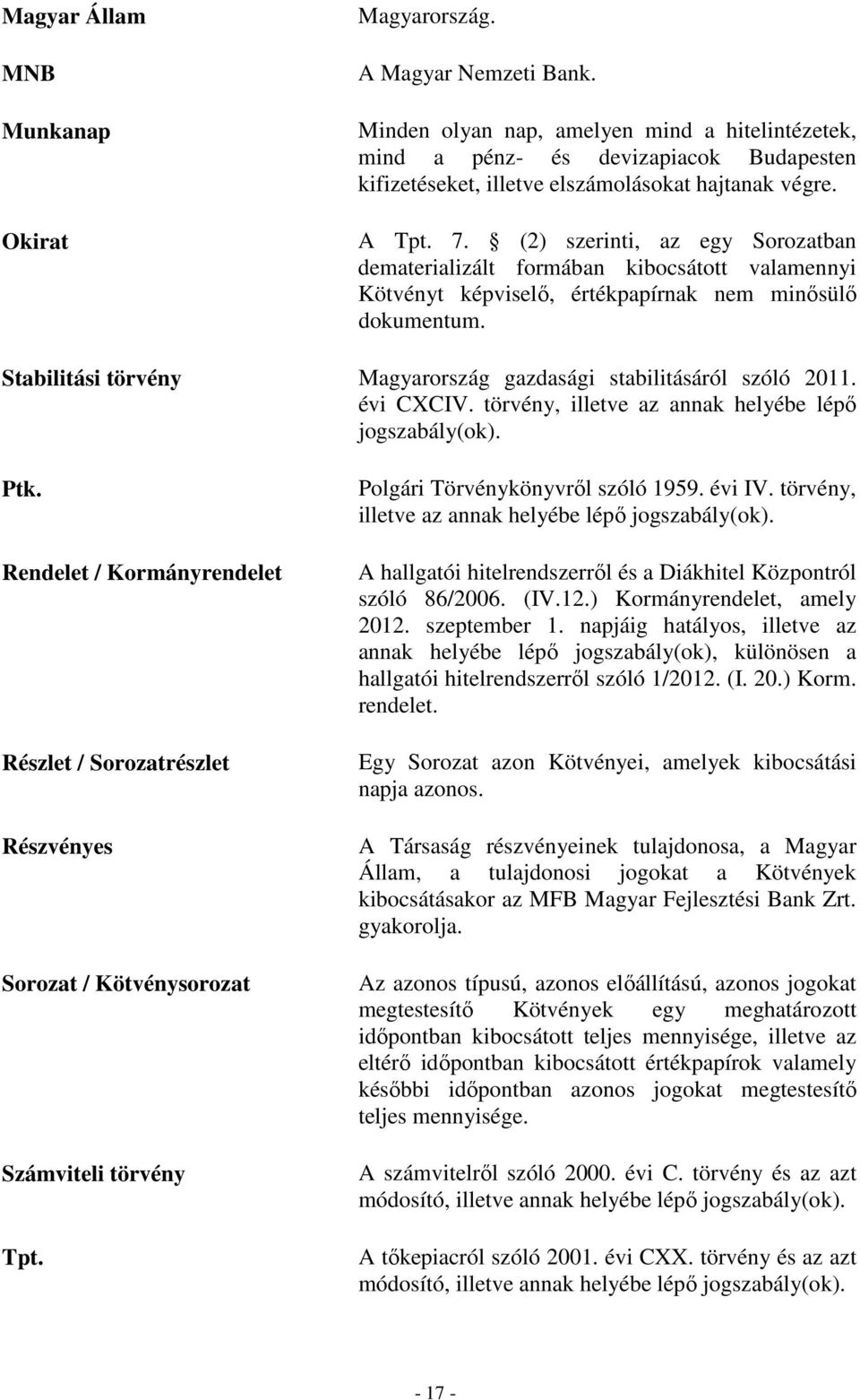 (2) szerinti, az egy Sorozatban dematerializált formában kibocsátott valamennyi Kötvényt képviselı, értékpapírnak nem minısülı dokumentum.