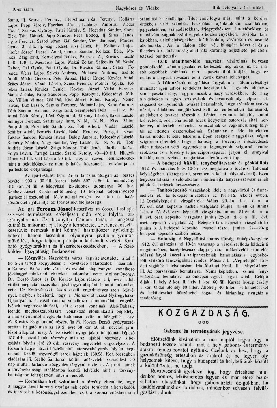 Papp Sándor. Pécsi Bódog, ifj. Sima János, Ugró Ferencz, Szabó István, Gál Sándor, Vizi Jánosné, Pánczel Gyula, 2 2 k. ifj. Sági József, Kiss János, ifj.