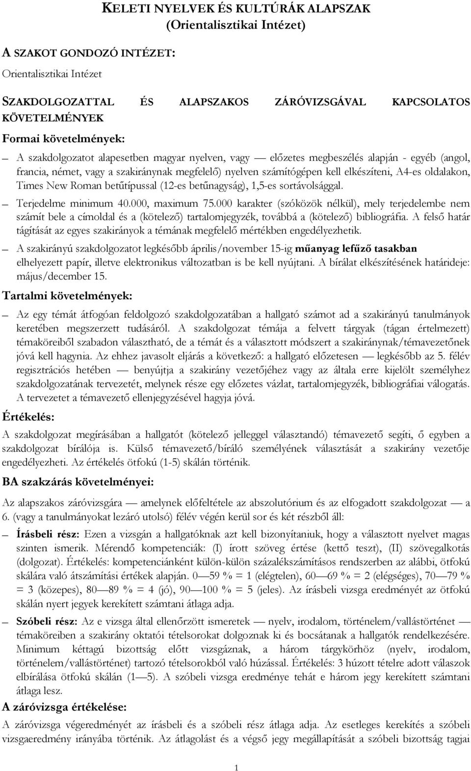 A4-es oldalakon, Times New Roman betűtípussal (12-es betűnagyság), 1,5-es sortávolsággal. Terjedelme minimum 40.000, maximum 75.