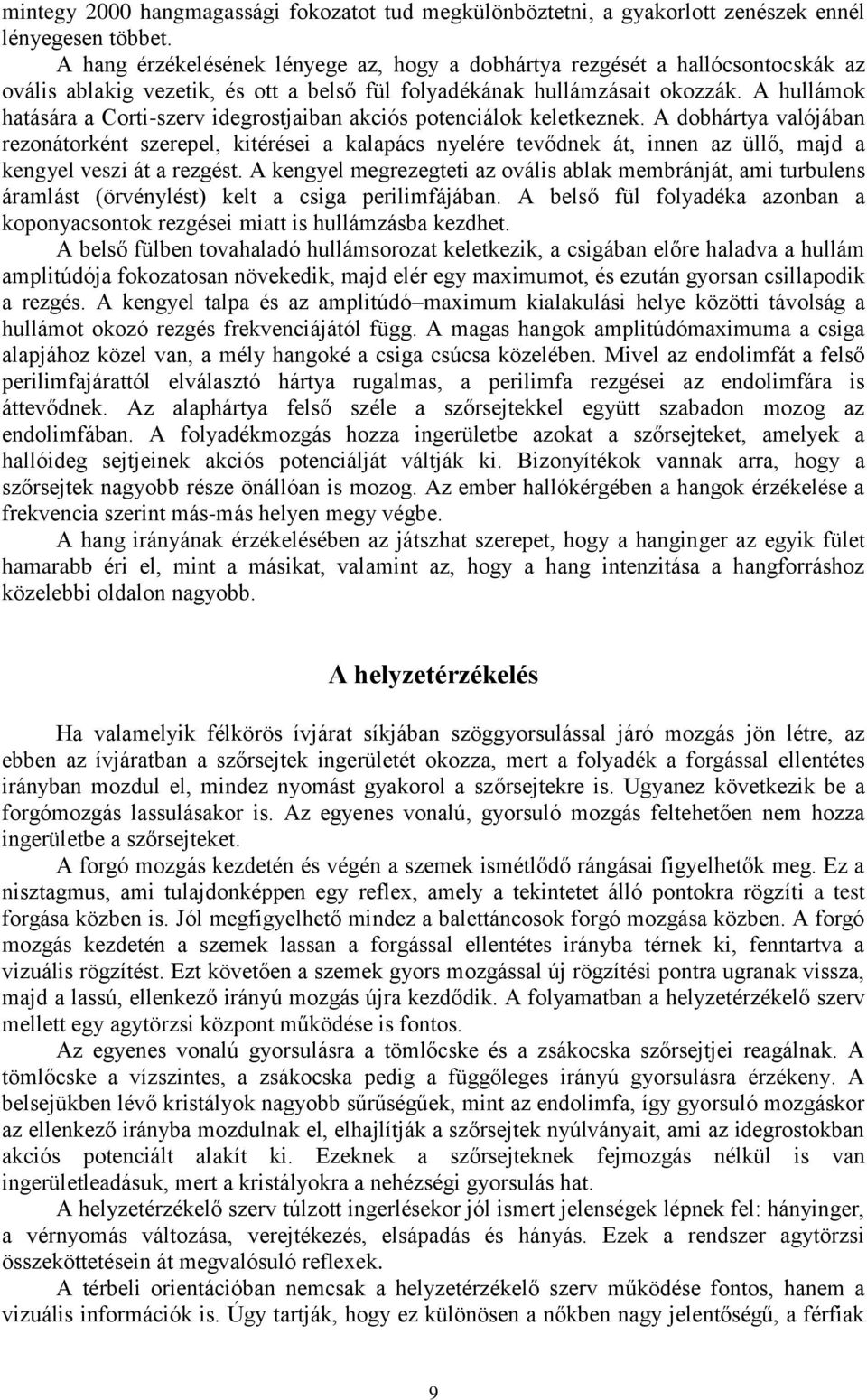 A hullámok hatására a Corti-szerv idegrostjaiban akciós potenciálok keletkeznek.