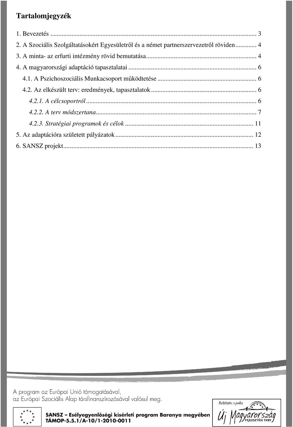 A Pszichoszociális Munkacsoport működtetése... 6 4.2. Az elkészült terv: eredmények, tapasztalatok... 6 4.2.1. A célcsoportról.