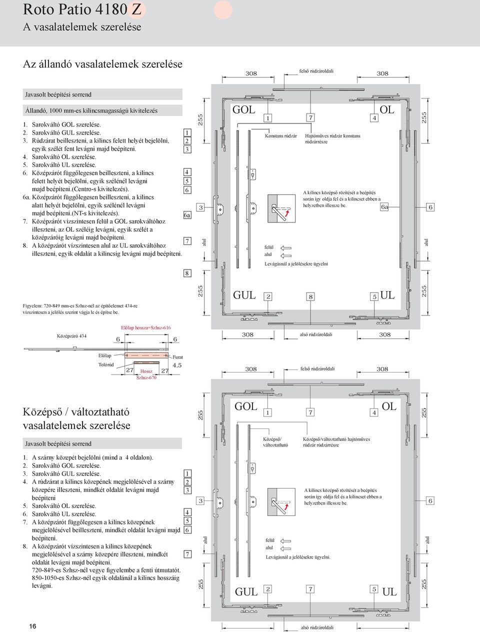 arokváltó UL szerelése. 6. Középzárót függőlegesen beilleszteni, a kilincs felett helyét bejelölni, egyik szélénél levágni majd beépíteni.(centro-s kivitelezés). 6a.