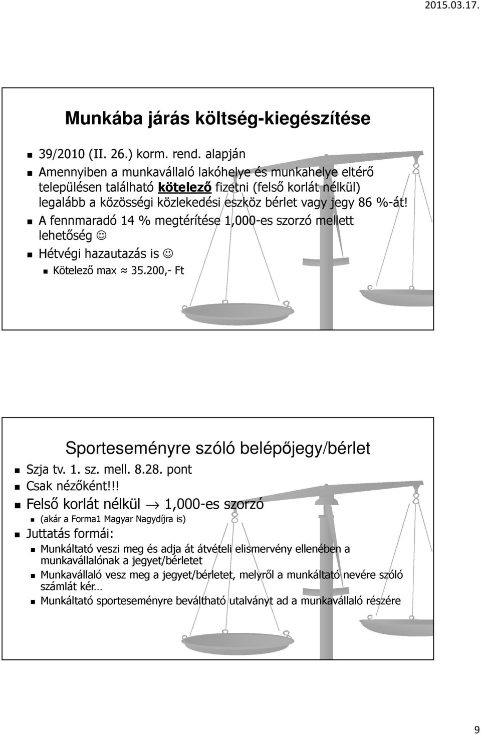 A fennmaradó 14 % megtérítése 1,000-es szorzó mellett lehetőség Hétvégi hazautazás is Kötelező max 35.200,- Ft Sporteseményre szóló belépőjegy/bérlet Szja tv. 1. sz. mell. 8.28. pont Csak nézőként!