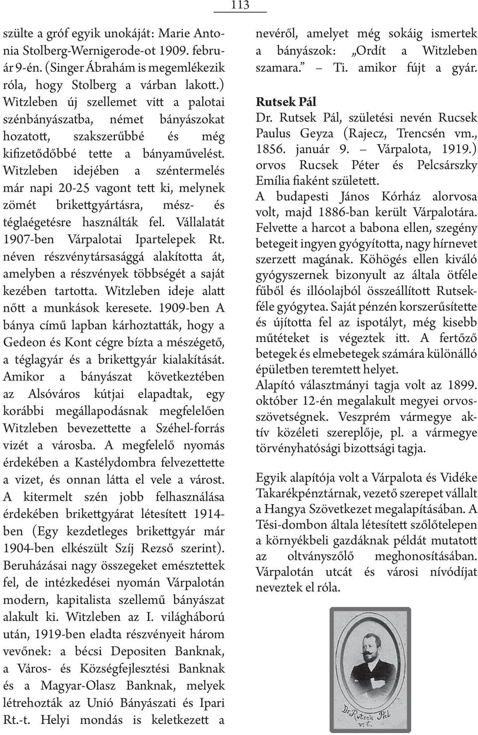 Witzleben idejében a széntermelés már napi 20-25 vagont tett ki, melynek zömét brikettgyártásra, mész- és téglaégetésre használták fel. Vállalatát 1907-ben Várpalotai Ipartelepek Rt.